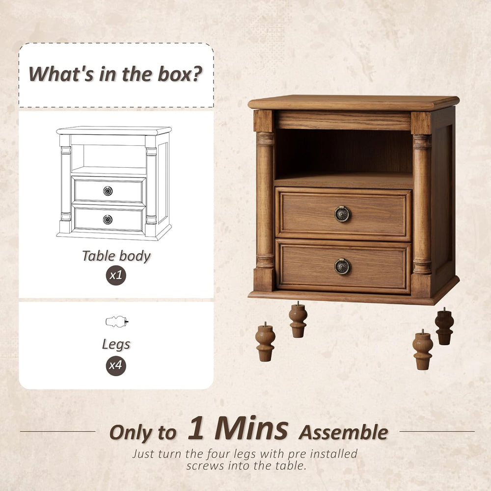 COZAYH Wood Nightstand with Sliding Top & Hidden Storage, 2 Drawer Bedsid...