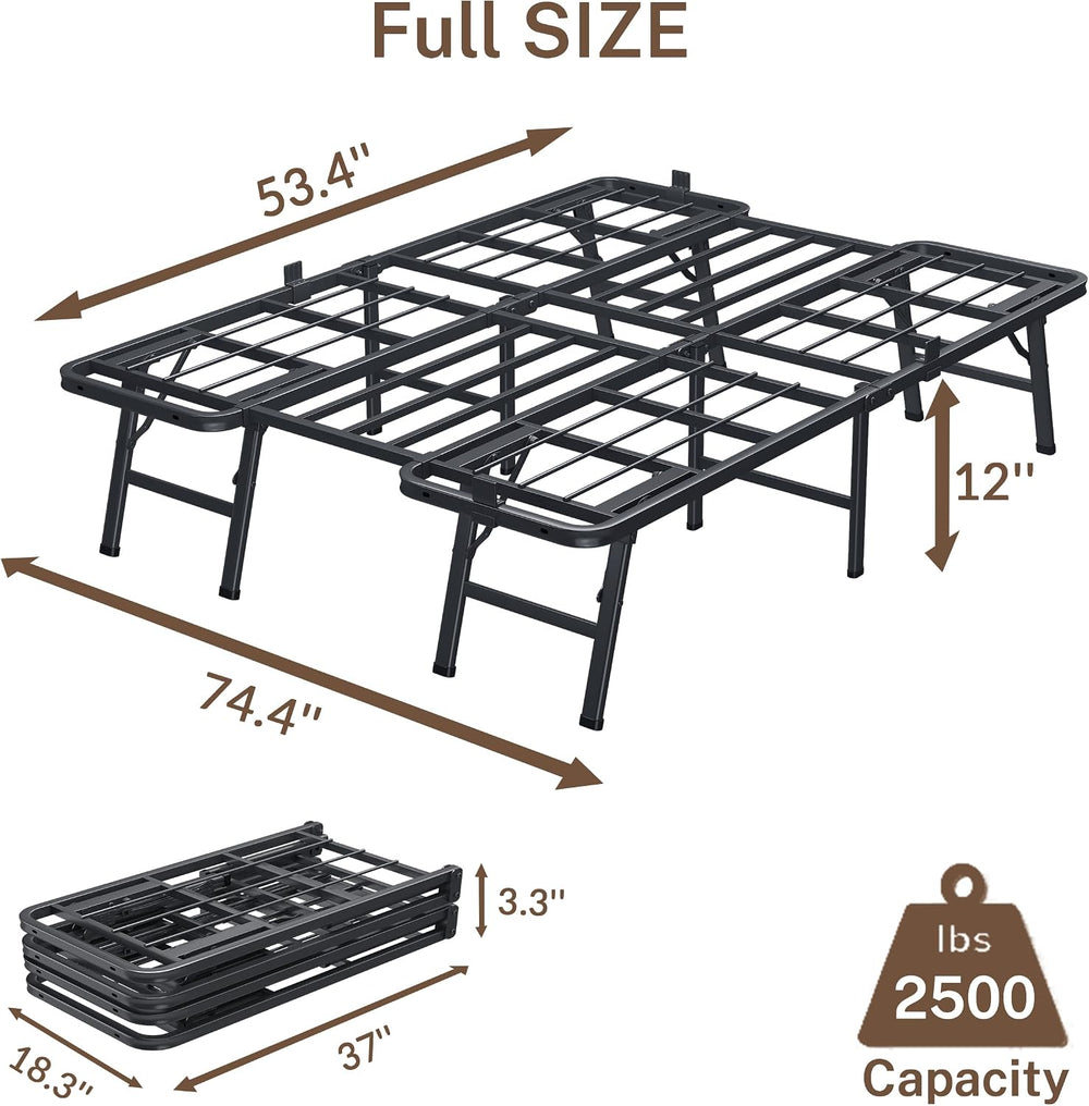 VIPSHOW 12 Inch Full Metal Folding Bed Frame,Tool-Free Assembly Platform
