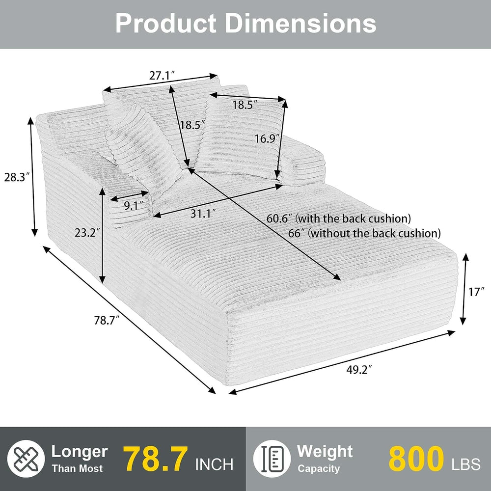 Tmsan Oversized Chaise Lounge Chair Indoor, 78.7" Extra Deep Boneless Co...