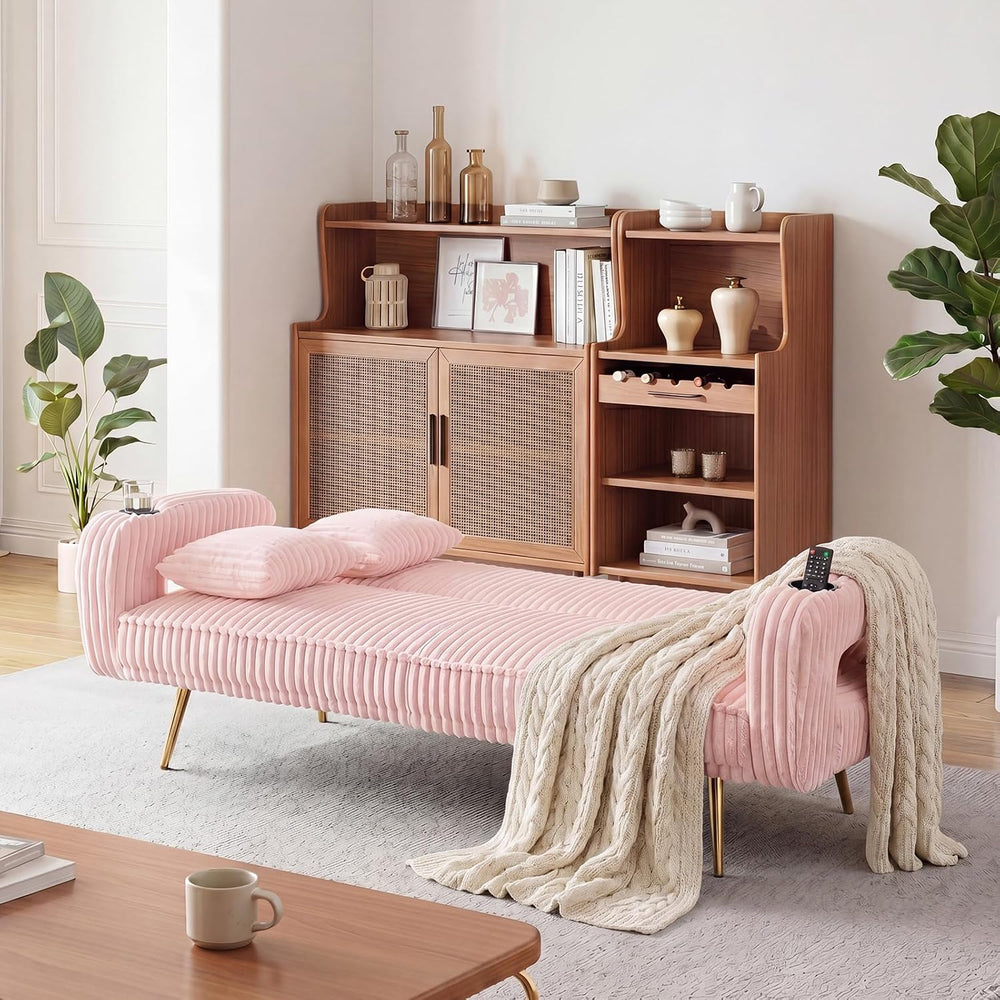 74" Modern Corduroy Sofa Bed Futon,Convertible Sleeper Bed Couch with Du...
