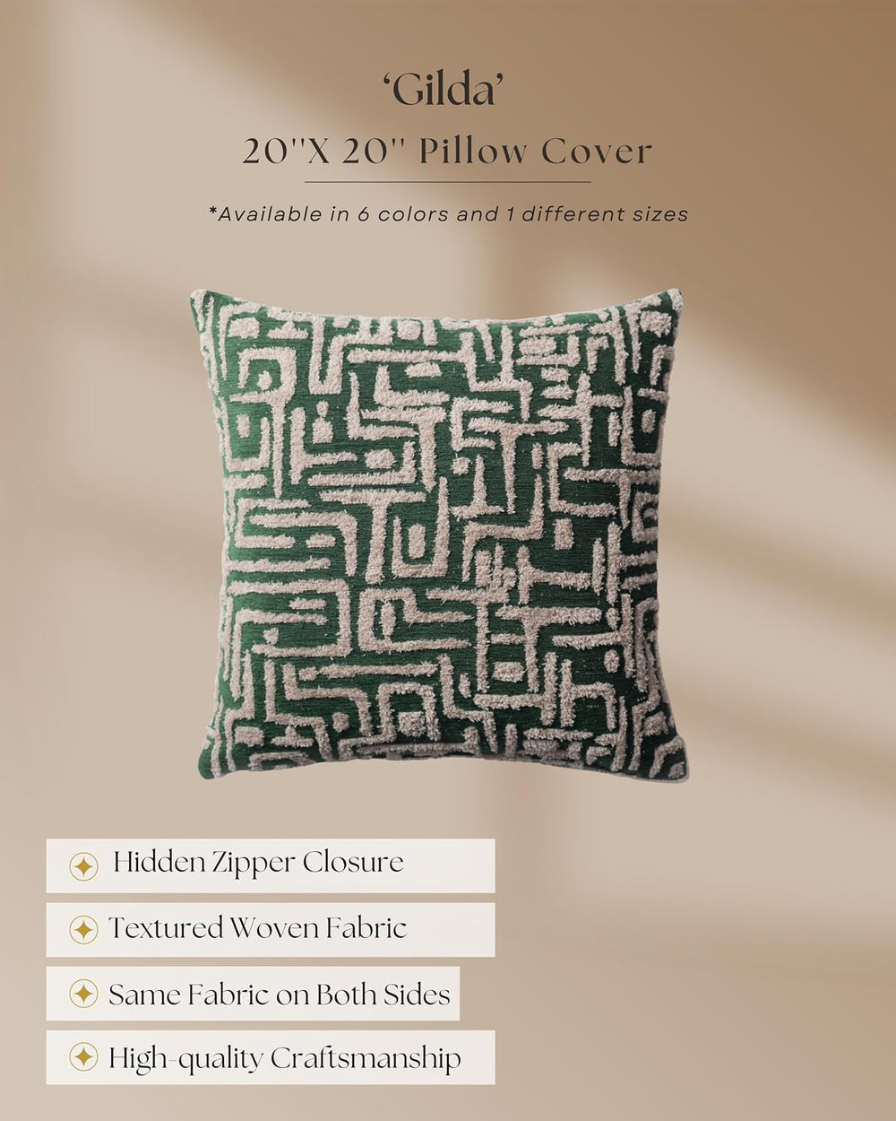 Woven Jacquard Throw Pillow Cover, Pack of 1 Geometric Pattern Textured Decor...