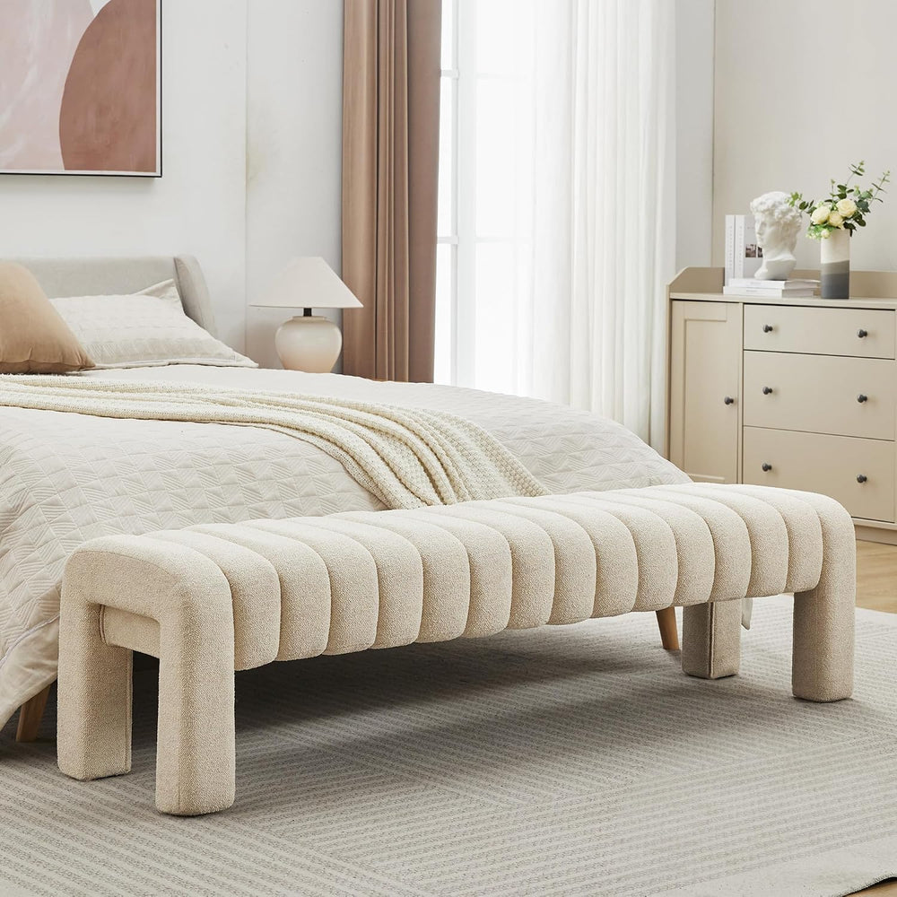 63" Bedroom Bench, Upholstered Entryway Bench, Modern End of Bed Ottoman...