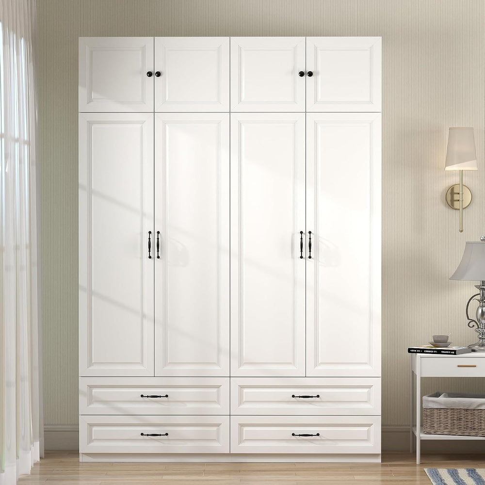White Armoire Wardrobe Closet with 4 Drawers, 88" Tall x 63" Wide
