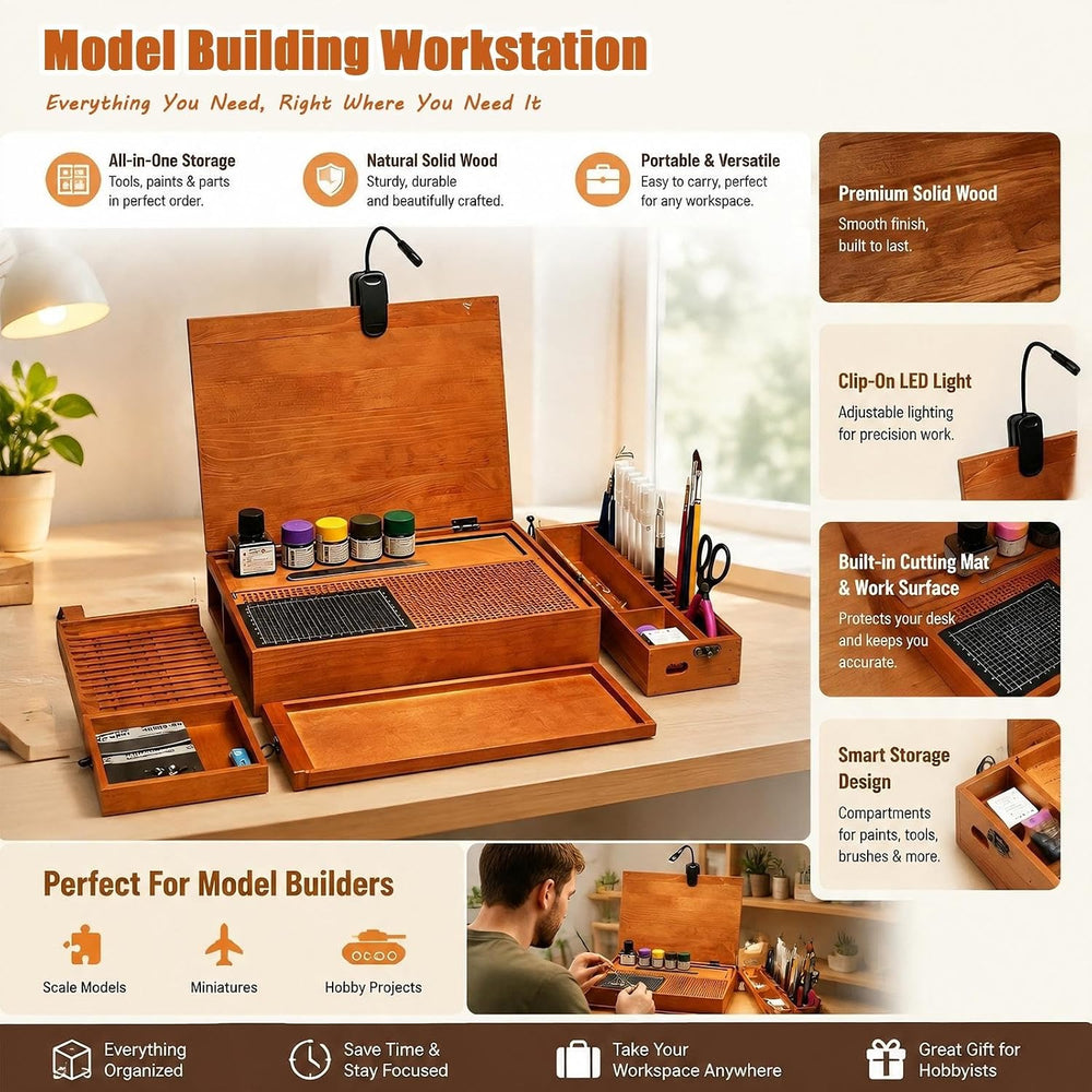 Model Making Workstation, Wooden Craft Assembly Desk | Integrated LED Lightin...