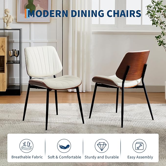 Garvee Dining Chairs Set of 6, Mid-Century Modern Upholstered Retro PU Leathe...