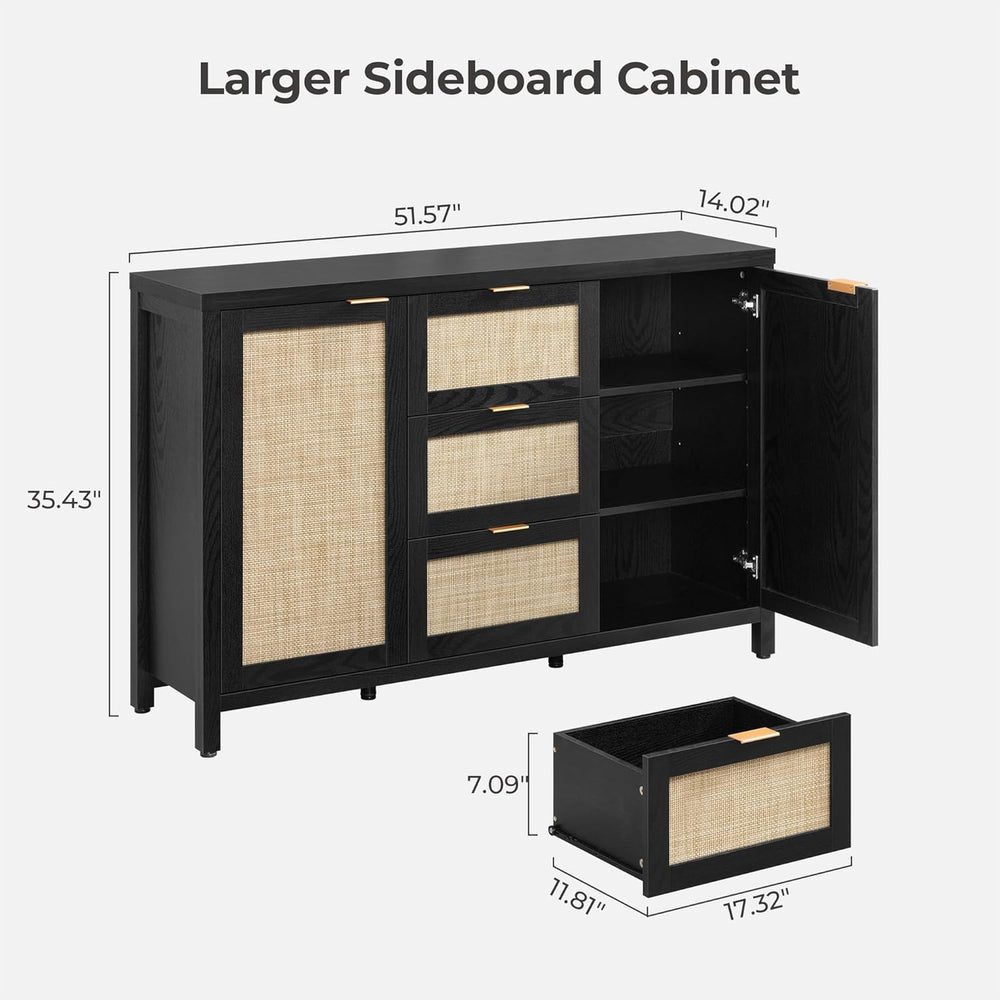 SICOTAS Rattan Large Sideboard Buffet Cabinet with Storage - Farmhouse Boho C...