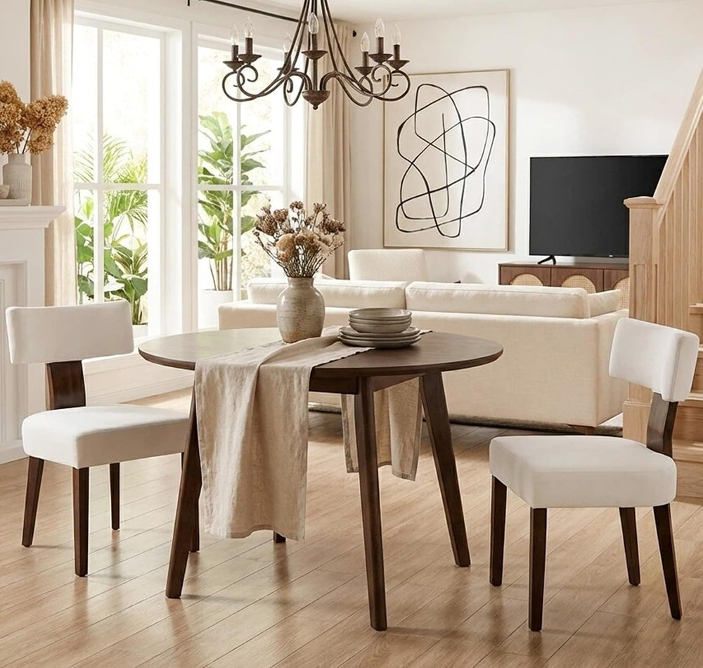 Mid Century Modern Dining Chairs Set of 2, Upholstered Wooden Dining Room Cha...