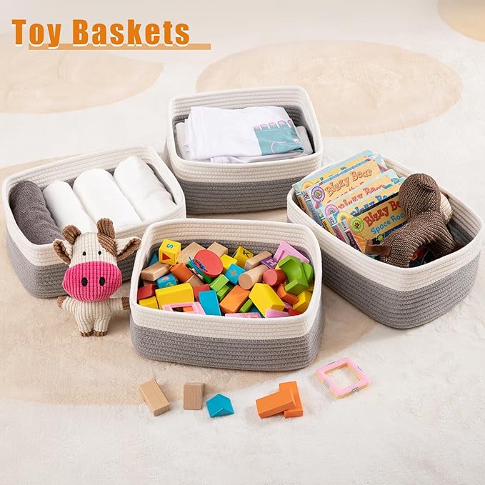 OIAHOMY 4 Pack Storage Baskets for Organizing, Small Bins for Shelves, Cute