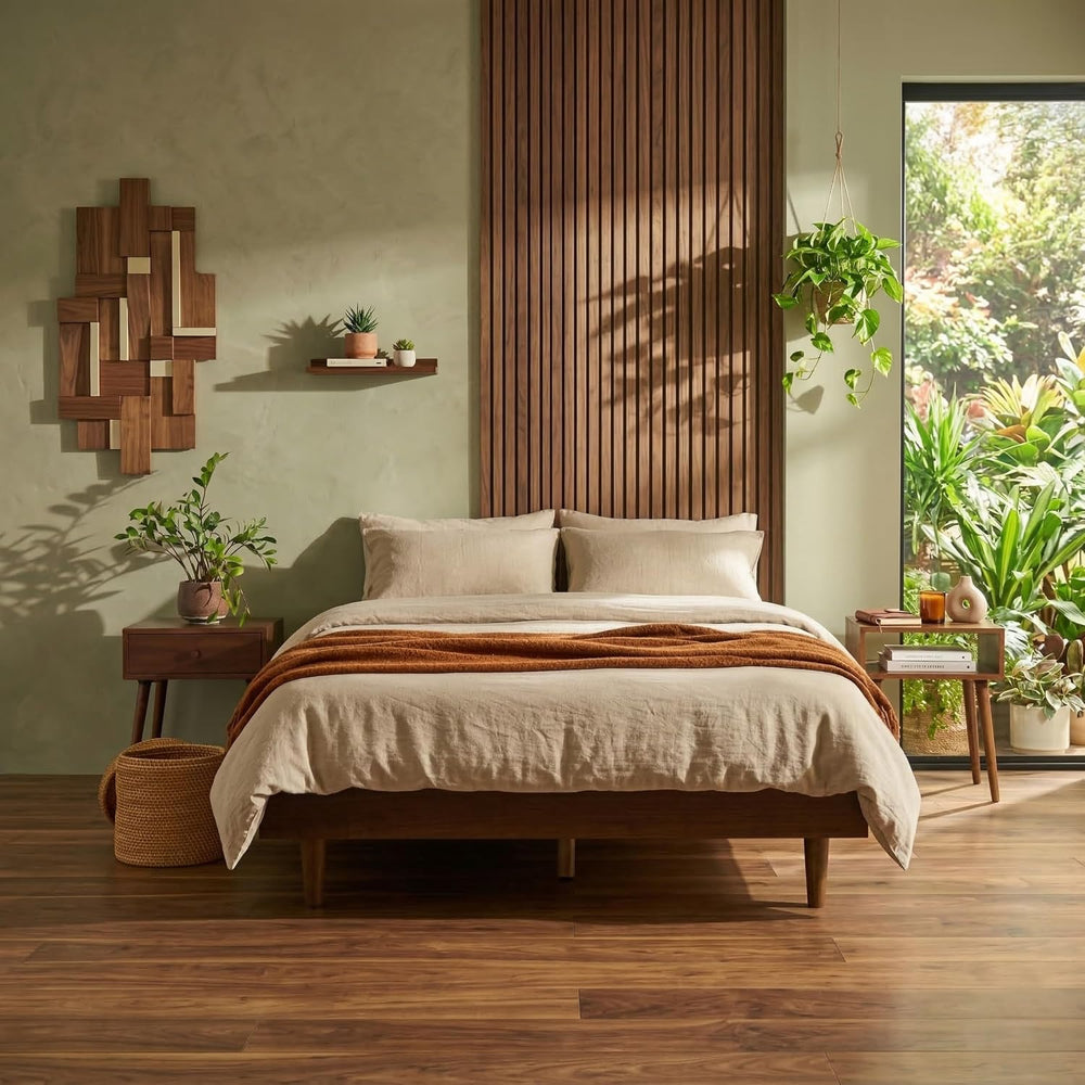 NTC Fly Wooden Bed Frame Without Headboard, Crafted from Walnut, Rubber Wood ...