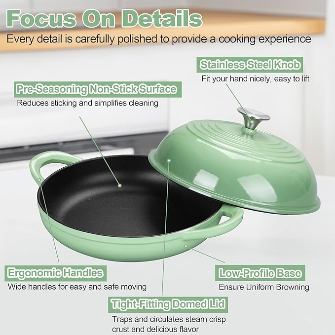 TeamFar Cast Iron Bread Dutch Oven, 6 Qt Enameled Dutch Oven Pot