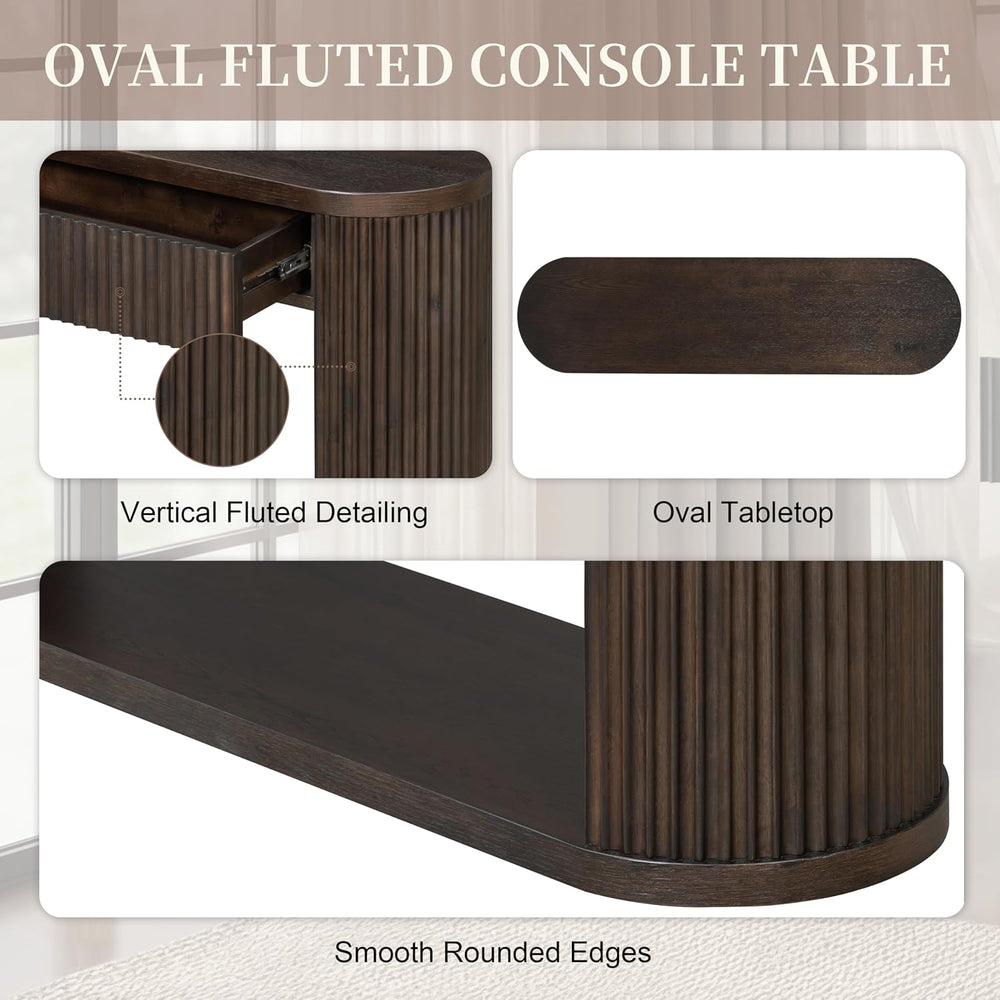 WILLIAMSPACE 53" Oval Fluted Console Table with 2 Drawers & Storage ...