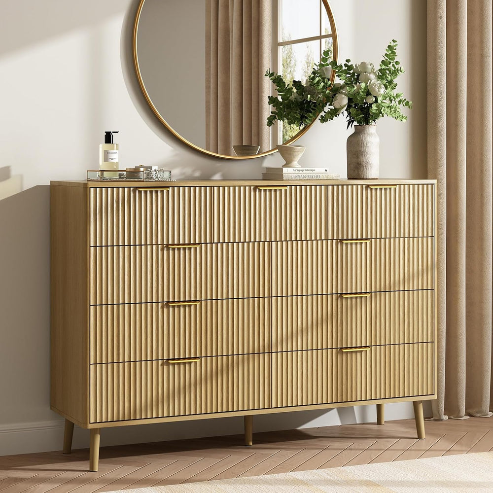 CARPETNAL Fluted Dresser and Nightstand Sets for Bedroom, 3 Pcs Bedroom Set, ...