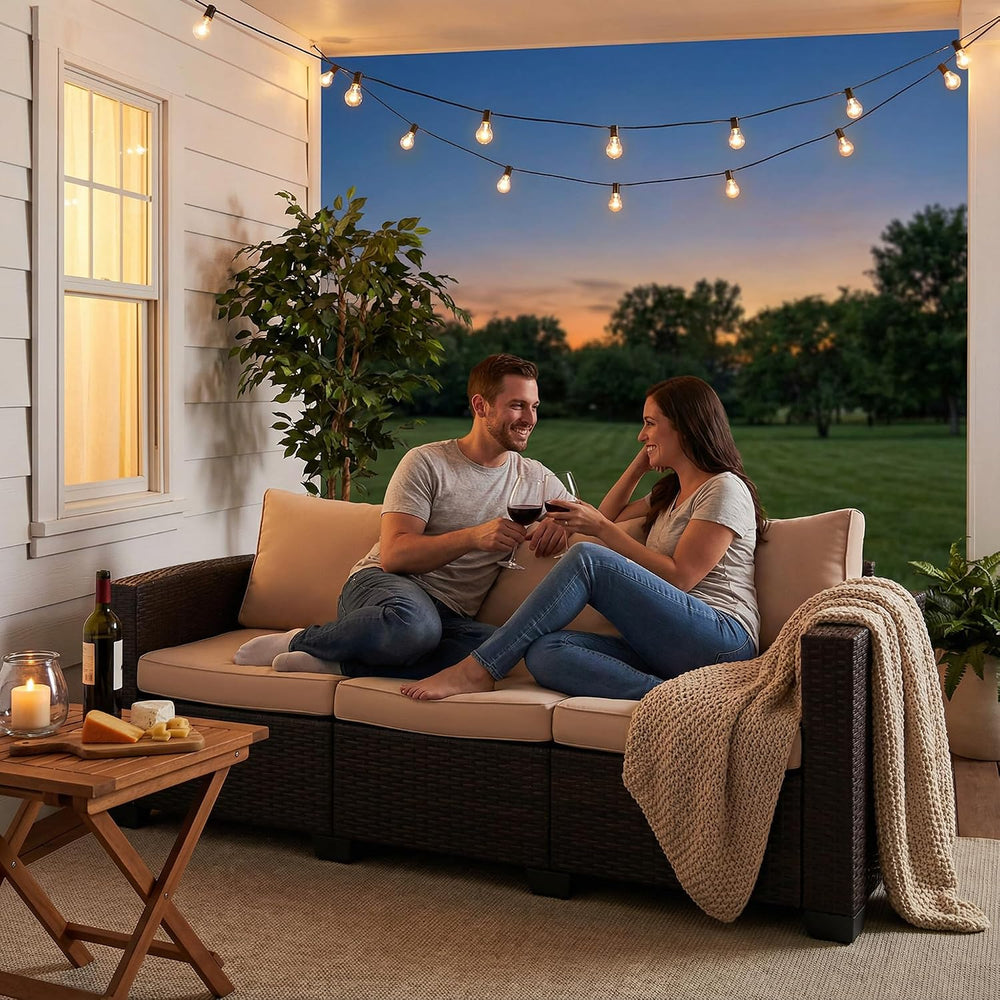 Devoko Patio Sofa,Wicker Outdoor Couch 3 Seater with Anti-Slip Cushions &...