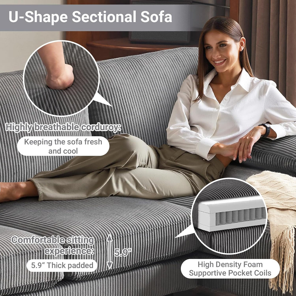 VINGLI 110" Sectional Couches for Living Room,U Shaped Couch with Double...