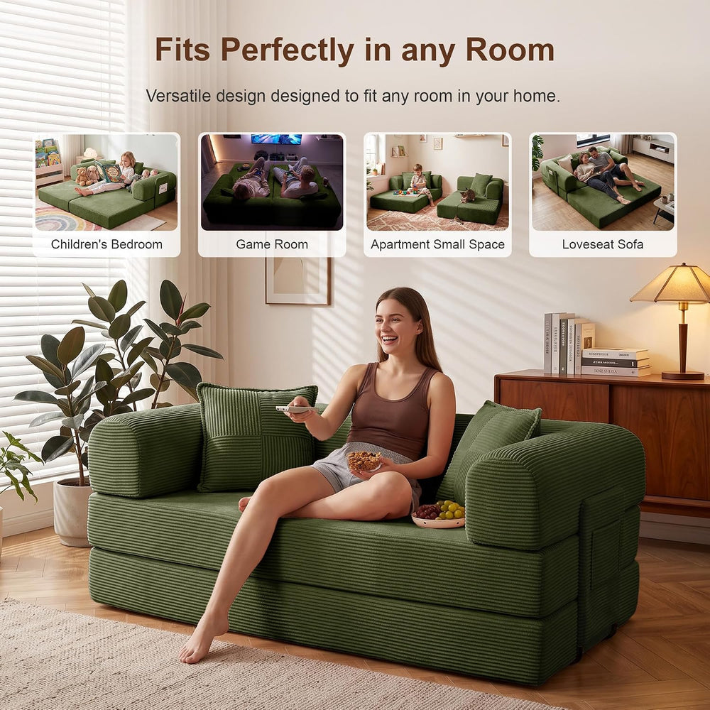59" Convertible Futon Sofa Bed, Boneless Couch with Storage Pocket &...