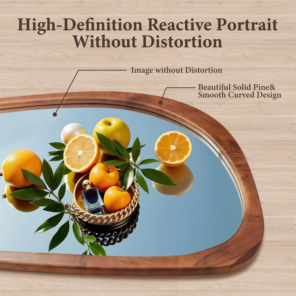 22‘’x48'' Asymmetrical Mirror with Wood Frame, Small Irregular Wall O...