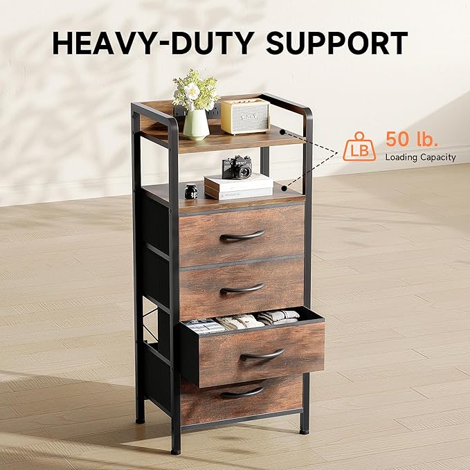 Night Stand Bedside Table Bedroom - Tall Nightstand with Charging Station &am...