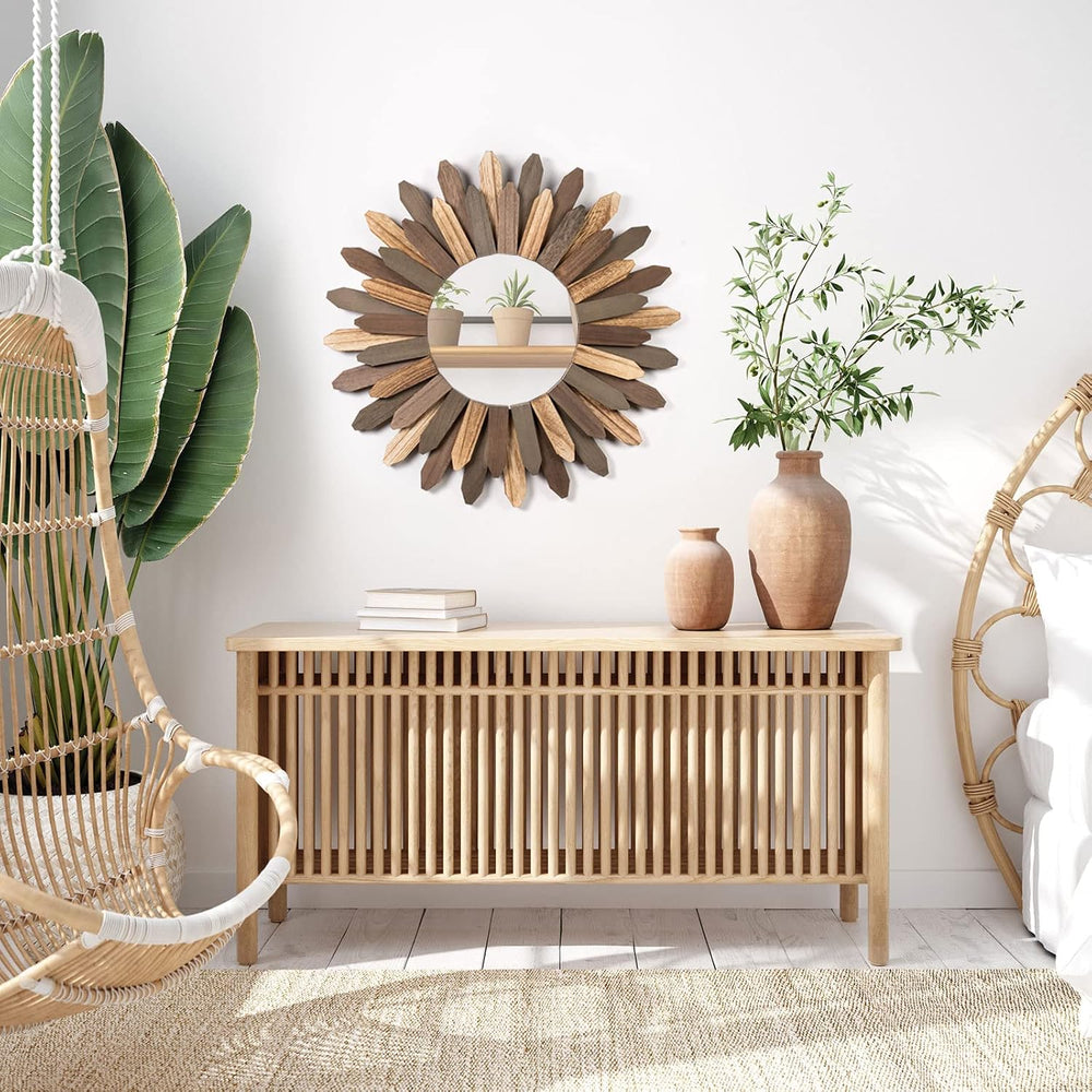 Honiway Boho Wall Decor 21 inch Wall Mirror Rustic Wood Decorative Mirror for...