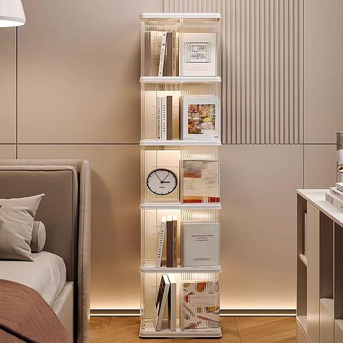 Rotating Bookshelf Tower, 360-Degree rotating bookshelves , Small-Space Corne...