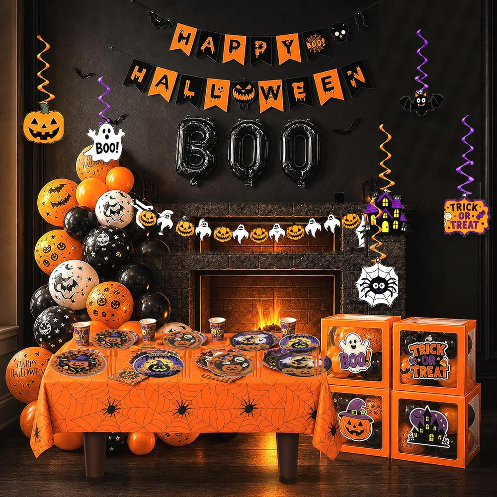 UJoyant 323PCS Halloween Party Decorations Set for 25 Guests, Orange Purple T...