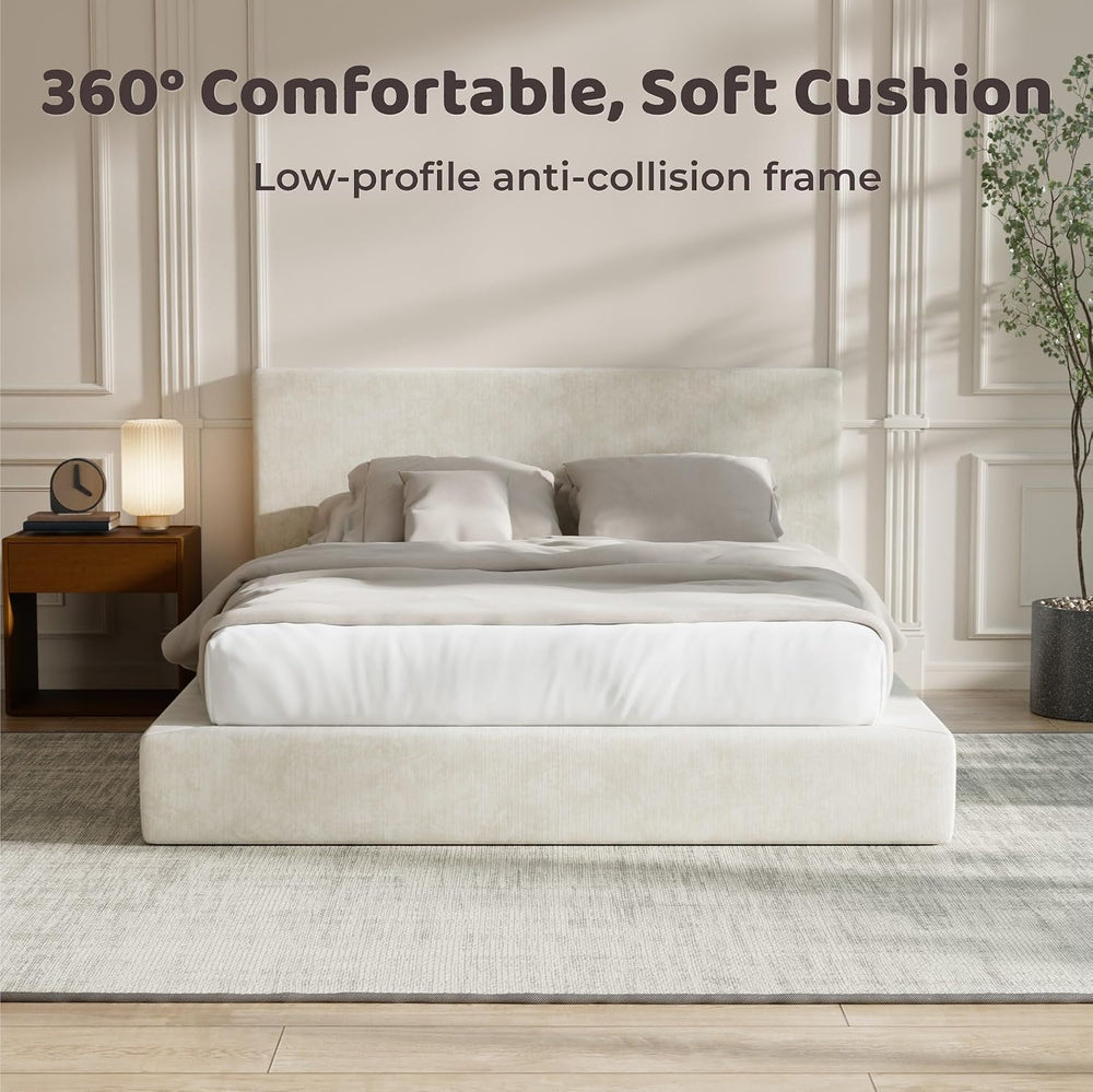 RECCI AirFrame Full Size Upholstered Bed Frame with Plush Padded Headboard