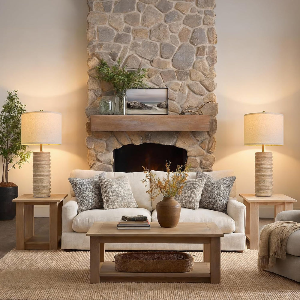 PoKat 27'' Farmhouse Table Lamps Set of 2 for Living Room, Stone-Like