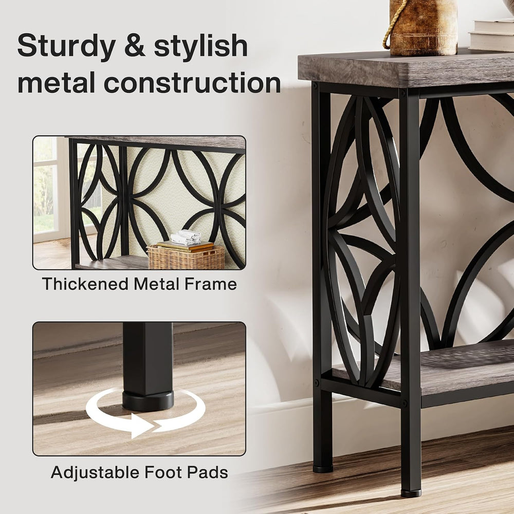 LITTLE TREE Sofa Table, 70.9 Inch Industrial Behind Couch Table with Storage ...