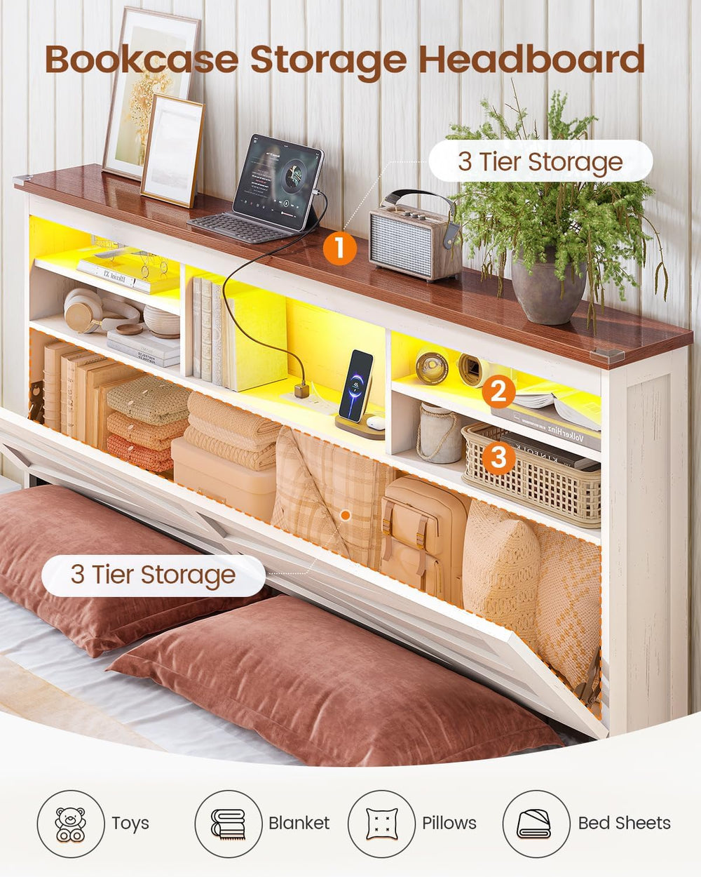 AOGLLATI Farmhouse Full Size Bed Frame with Lift Up Storage,Antique White