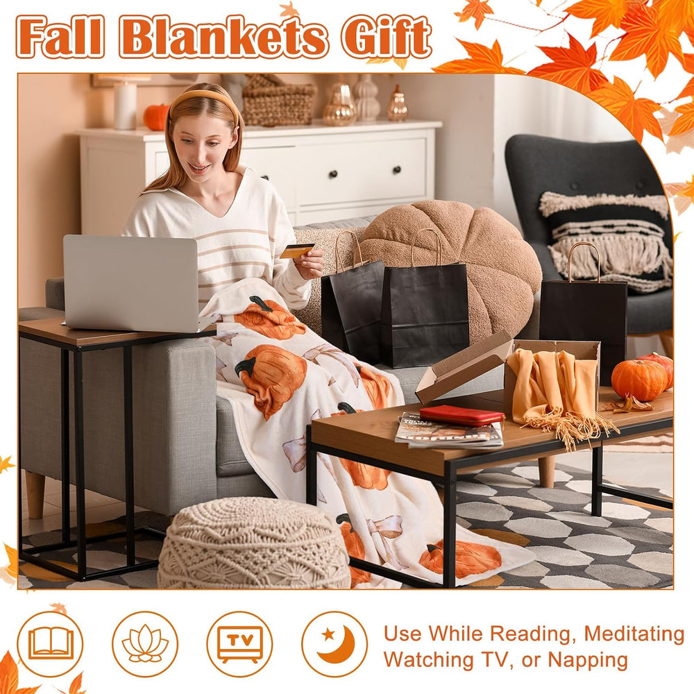 4 Pcs Fall Throw Blankets Bulk, Autumn Flannel Blanket, 40x50 in