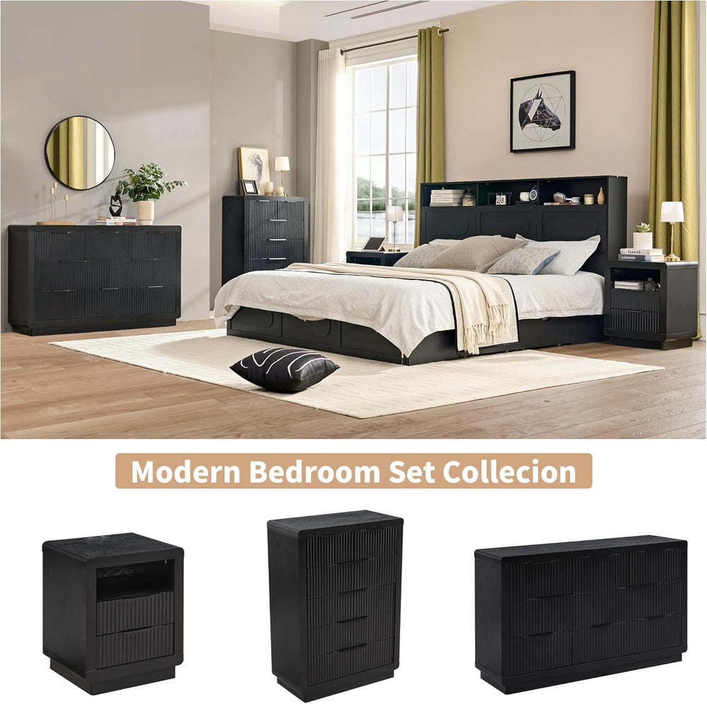 YANSNWO Black Dresser with Thickened Design, 44.4" Tall Chest of Drawers