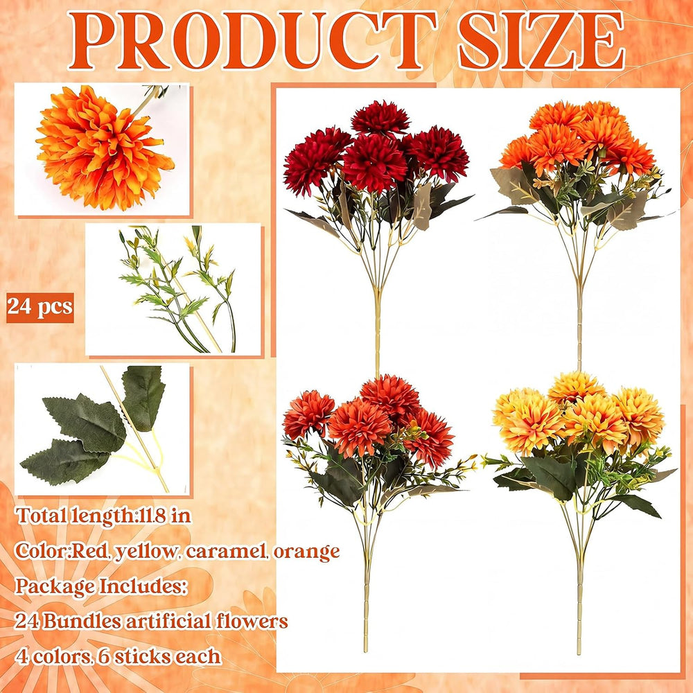 XunYee 24 Pcs Fall Artificial Flowers for Outdoor Faux Mums,Burnt Orange