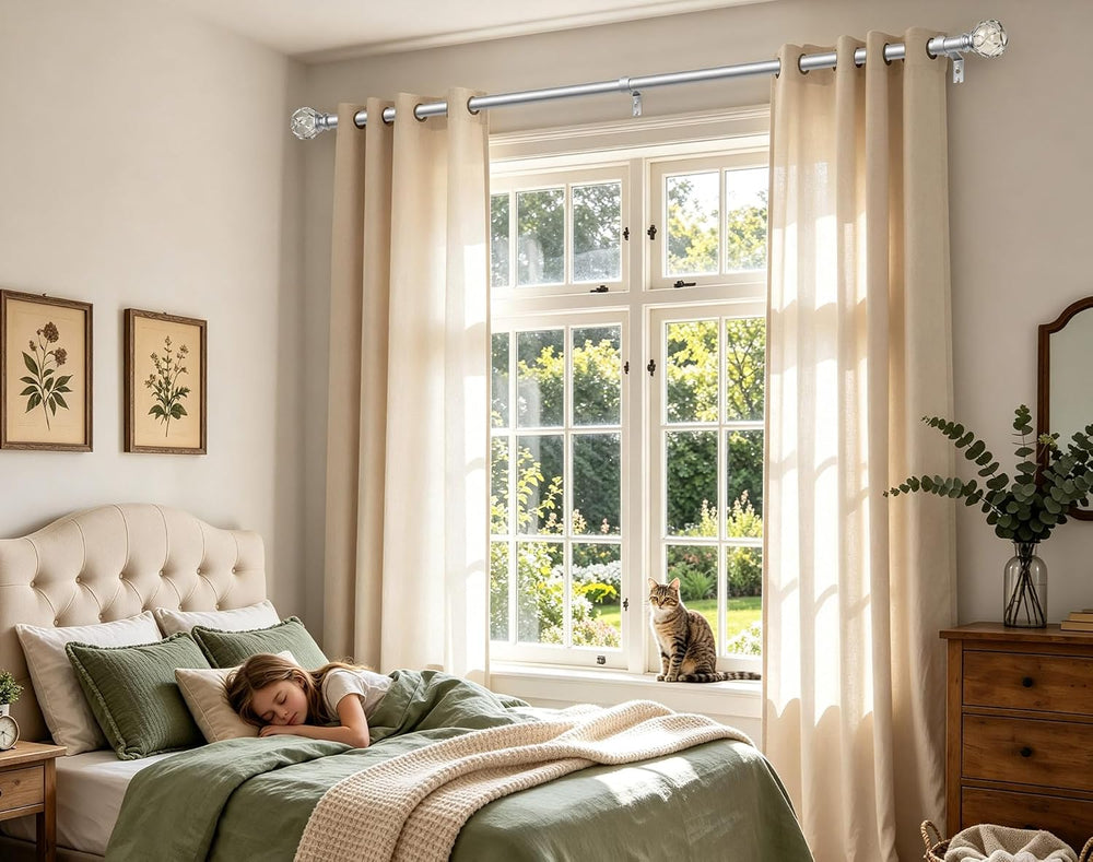 KAMANINA Silver Curtain Rods for Windows 72-144 Inch Heavy Duty Drapery Rod