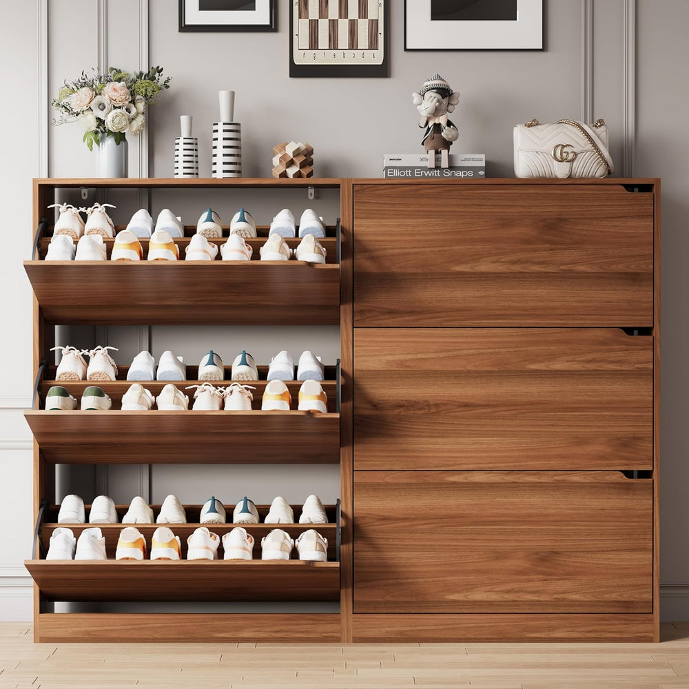 Xixini Shoe Storage Cabinet for Entryway with 3 Flip Drawers, Sturdy Wood Hid...