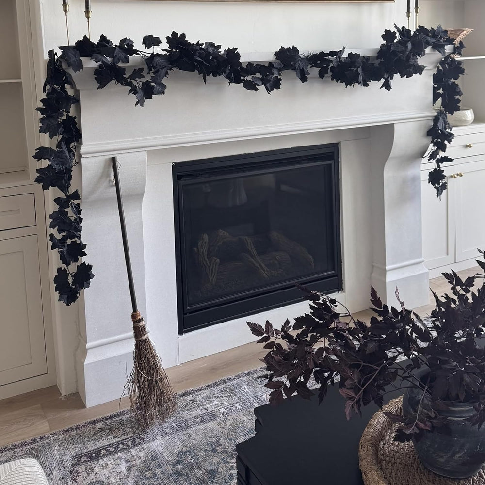 CQURE Black Maple Leaf Garland, 12PCS Halloween Garland Maple Leaves Fall Lea...