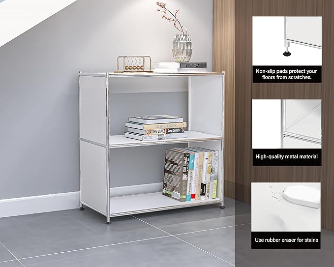 32-Inch 2-Tier Metal Bookcase, Open Shelf Storage Organizer for Living Room, ...