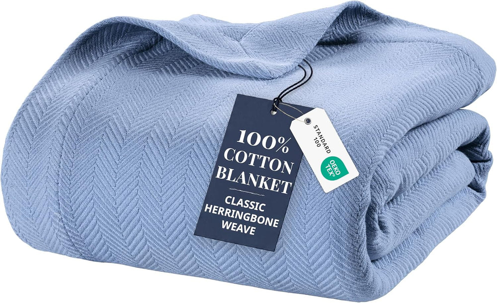 LANE LINEN Blankets Queen Size, 100% Cotton Textured Herringbone Weave