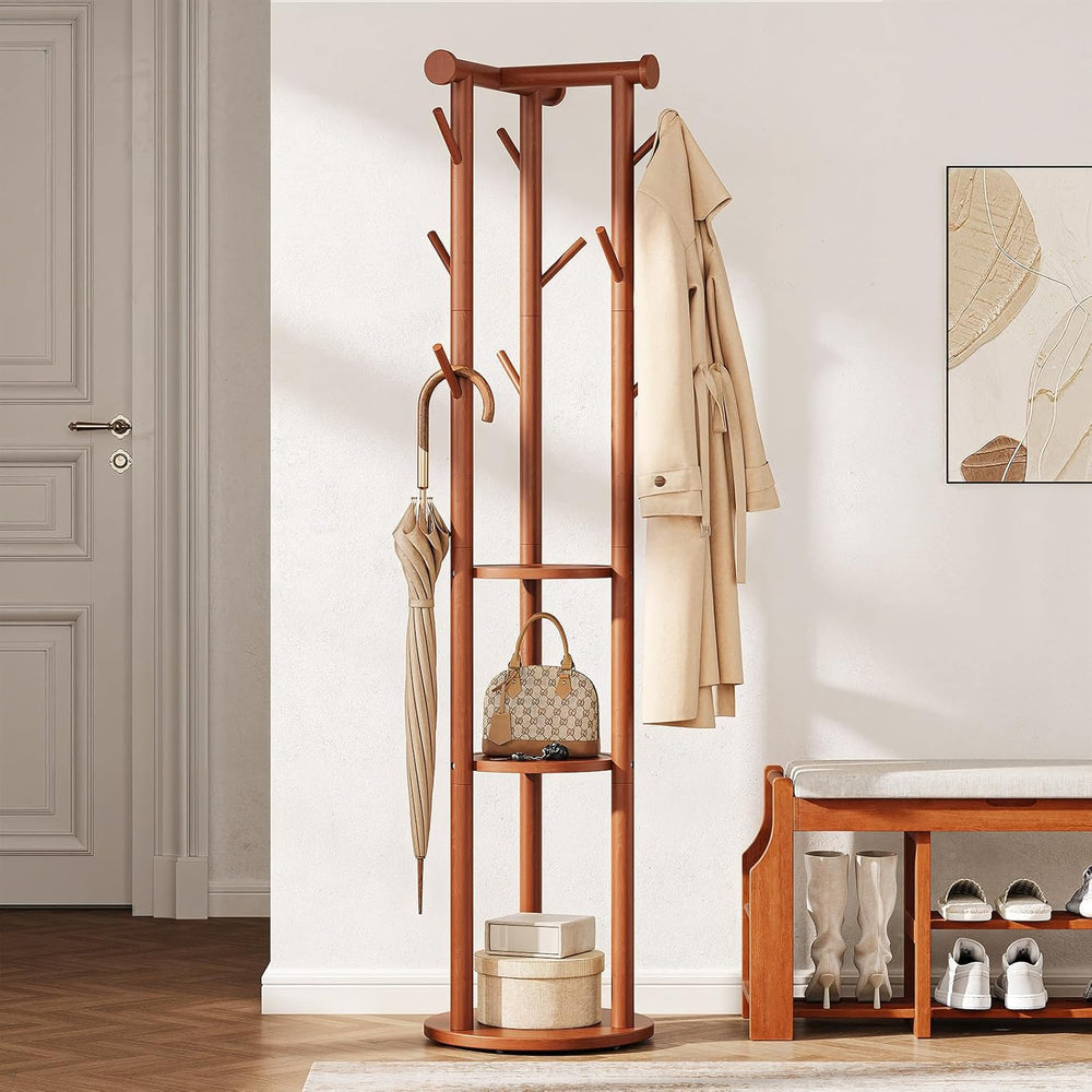 Pipishell Rotary Coat Rack, Solid Wood Coat Rack Freestanding with Wheels, 9 ...