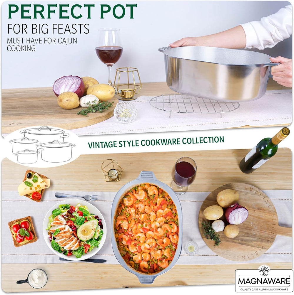 Cast Aluminum Oval Dutch Oven with Lid - 10 QT Heavy Duty & Lightweight R...