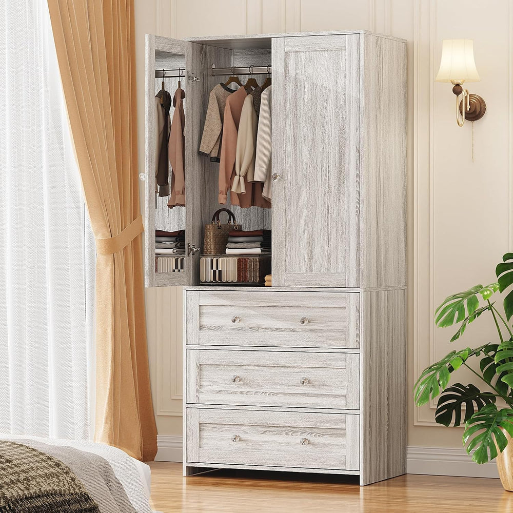 VOWNER 71" Tall Armoire Wardrobe Closet with Drawers and Mirror