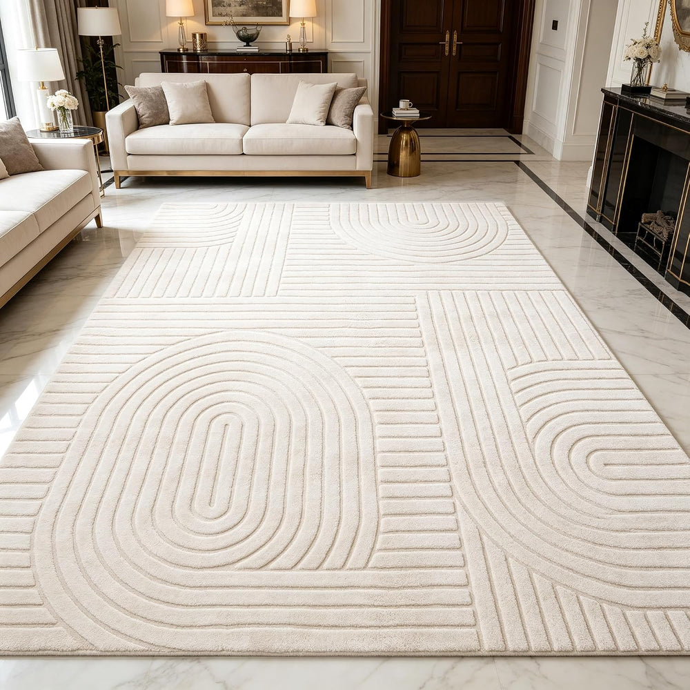Beige Boho 8x10 Solid Color Area Rugs, Washable Living Room Rug
