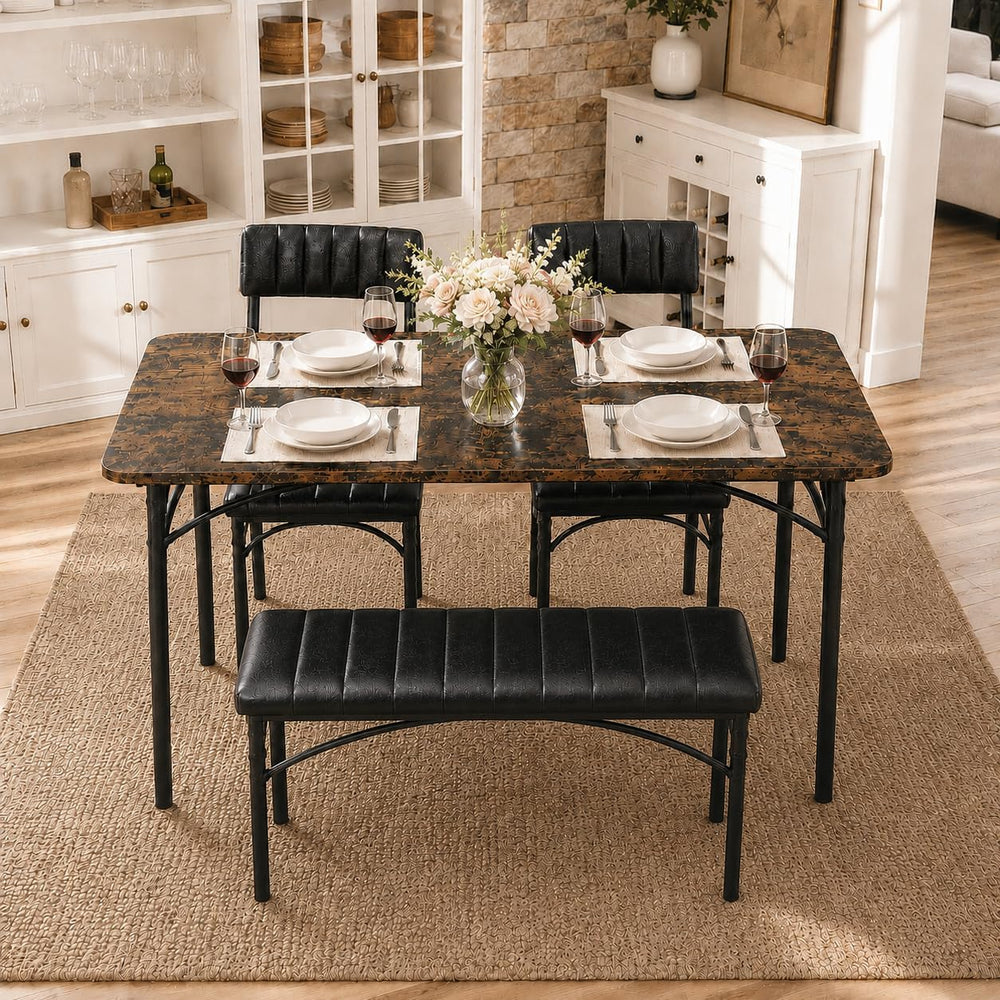 4 EVER WINNER Dining Table Set for 4 with Upholstered Seats, Rustic Brown | 4...