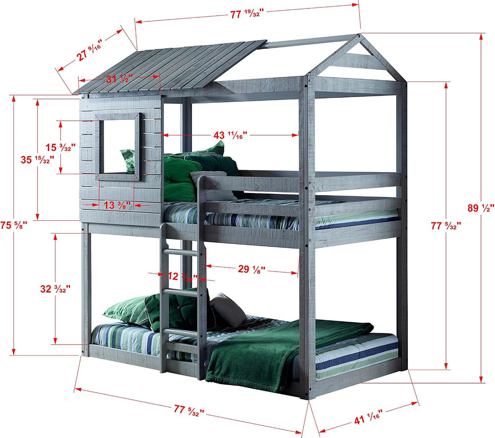 DONCO Twin/Twin Blind Bunk Loft Bunk with Pink Tent Kit