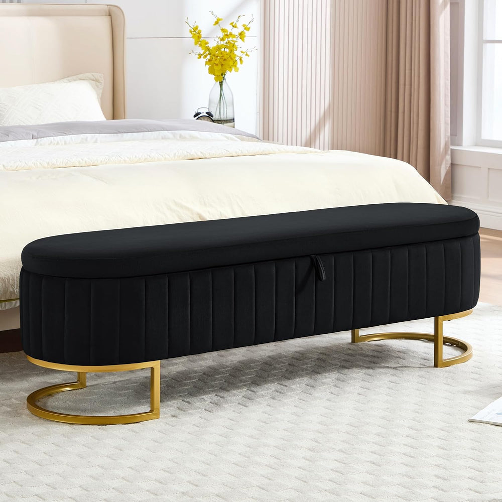Storage Ottoman Bench, 63" Velvet End of Bed Bench Bedroom Bench King Si...