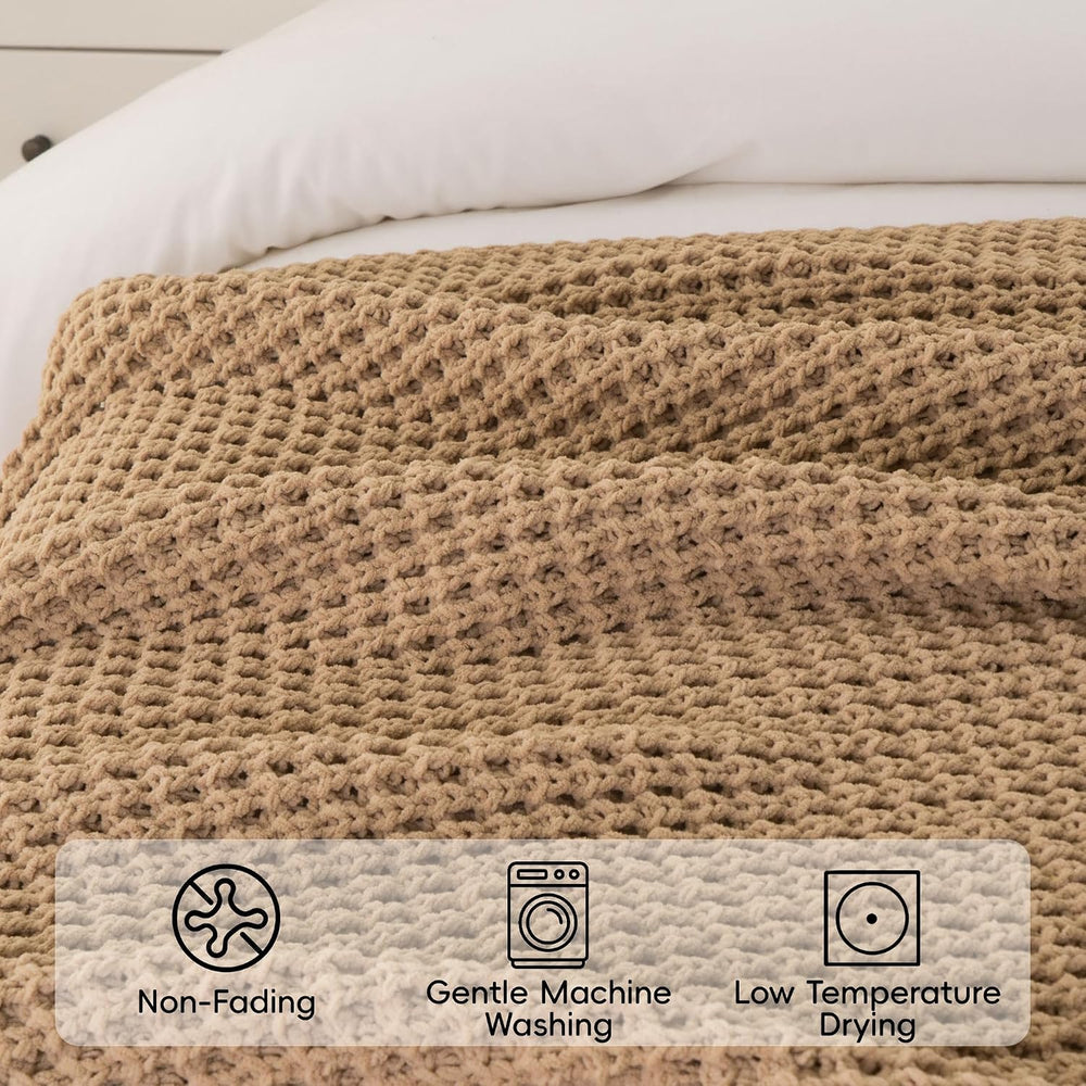 Beige Throw Blanket for Couch, Tan Waffle Knitted Throw Blankets 50"x60&...