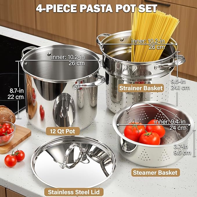 Cooks Standard Pasta Pot 18/10 Stainless Steel 12 Quart, Spaghetti Cooker