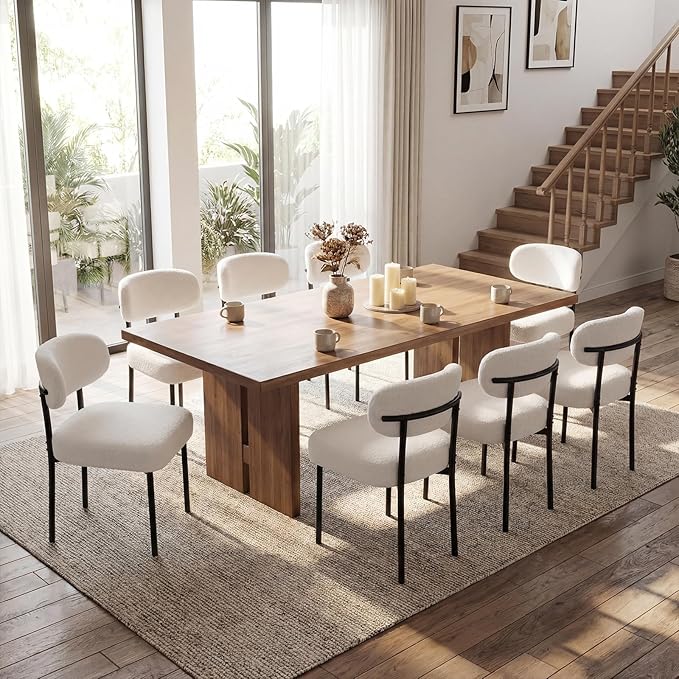 Dining Chairs, White Boucle Dining Chairs, Kitchen Dining Room Chairs Curved ...