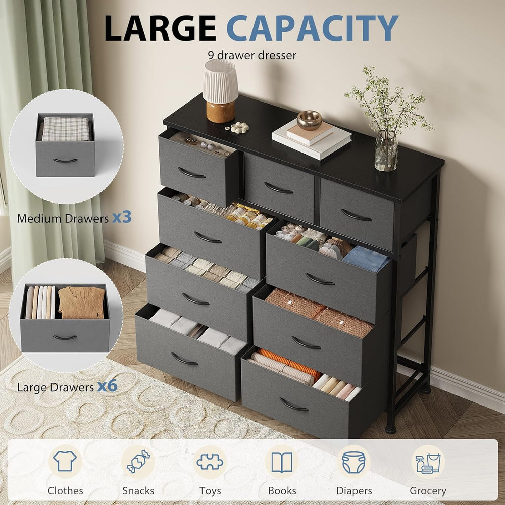 DUMOS 9 Drawer Dresser for Bedroom, Storage Organizer Chest of Drawers