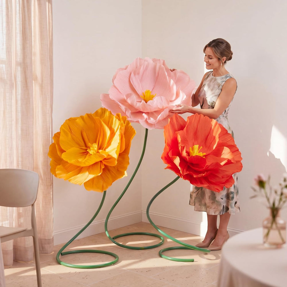 3 Pcs 5ft Giant Multicolor Poppy Flower Back to School Decor
