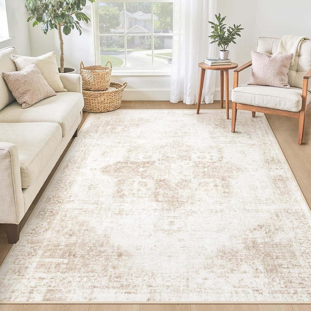 Area Rug 4x6 Washable Rug, Vintage Boho Medallion Rugs Non-Slip Soft Low Pile
