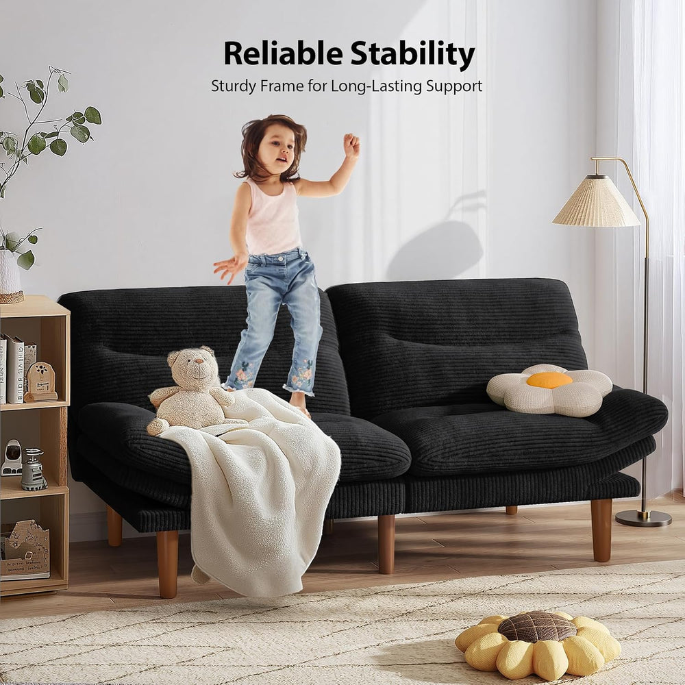 Pipishell Convertible Futon Sofa Bed, Corduroy, 66 inch, Jet Black